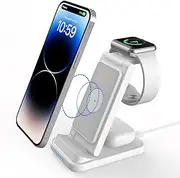 Wireless Charger for iPhone - 3 in 1 Charging Station for Apple Multiple Devices, Foldable Magnetic Mag-Safe Travel Charging Pad for iPhone 15 14 13 12 Pro Z3 (White)