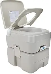 [Camco] 5.3-Gallon Portable Travel Toilet - Features Detachable Holding Tank w/Sealing Slide Valve & Bellow-Type Flush - Easy Transport w/Compact Lightweight Design & Carry Handle - Gray (41541)