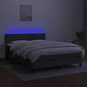 Bedroom Furniture Box Spring Bed with Mattress&LED Dark Grey 137x187 cm Double Size Fabric