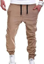 [Generic] Men's Twill Jogger Pants Casual Elastic Waist Drawstring Sweatpants Cotton Hiking Outdoor Track Jogging Chino Pants