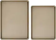 2 Pcs Bakemaster Oven Tray, Baking Sheets, Cookie Sheet with Diamond Texture Pattern, Carbon Steel Baking Pan, Toaster Oven Tray Pans, Gold Baking Tray Oven Safe Up to 446°F for Baking Cooking (B)
