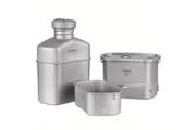 Titanium Water Bottle Outdoor Canteen Cups Set Ultralight Cooking Set Camping Cookware Dinnerware Drinking Kettle with Camouflage Bag 1100 ml + 750 ml + 400 ml