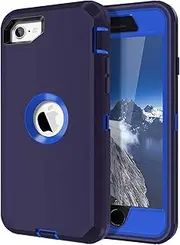 I-HONVA for iPhone SE 2022/2020 Case Built-in Screen Protector Shockproof Dust/Drop Proof 3 in 1 Full Body Rugged Heavy Duty Cover for Apple iPhone SE 3rd/2nd Gen 4.7, Navy Blue