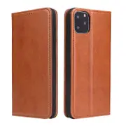For iPhone 11 Pro Case Leather Flip Wallet Protective Cover with Stand Brown