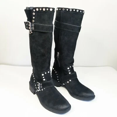 Sam Edelman Deryn Suede Tall Studded Boot Black 7.5 Size