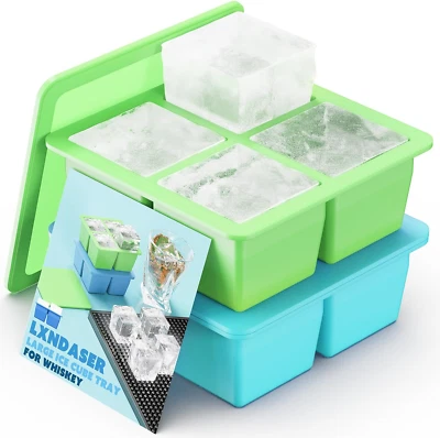 2 Pack Silicone Ice Cube Tray with Lid -Large Ice Cube Molds for Freezer Easy Re