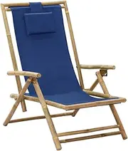 Reclining Relaxing Navy Blue Chair Fabric Outdoor Bamboo Folding Chair Patio Deck Chairs Furniture for Garden Deck Lounge