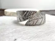 Silver Bangle Bracelet Woman Open Hinge Leaf Shape Silver tone Minimalist
