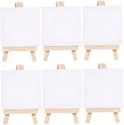 Operitacx Mini Easel Set 6 Pieces Wood Painting Easel Blank Canvas Art Supplies for Boys and Girls Artists