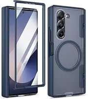 [Maxdara] for Galaxy Z Fold 6 Magnetic Case, Fold6 Case with [Hinge Protection] [Built-in Screen Protector] [Compatible with Magsafe] Translucent Shockproof Case for Samsung Galaxy Z Fold 6 (Blue)