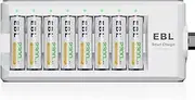 EBL Rechargeable AA Batteries (8 Pack) Ni-MH 2300mAh with 8-Bay Independent Battery Charger for AA AAA Ni-HM Ni-CD Rechargeable Batteries