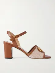 [Valentino Garavani] Valentino Garavani - Vlogo 75 Textured-leather And Canvas Sandals - Tan - IT36 IT 36 Brown