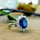 3.80Ct Oval Cut Lab Created Blue Sapphire & Diamond Ring 14K White Gold Plated
