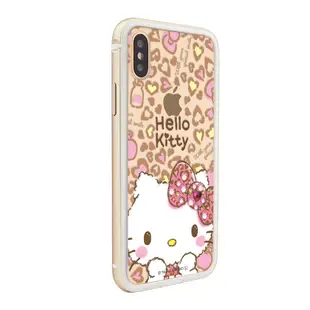 三麗鷗 Kitty iPhone Xs Max 6.5吋施華彩鑽鋁合金屬框手機殼-金色豹紋凱蒂