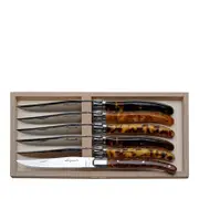 Laguiole Jean Dubost Acrylic Tortoiseshell Handle Steak Knives, Set of 6