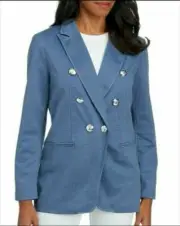 Tahari Light Wash Blue Miltary Blazer Jacket Double Breasted SZ 14 NEW