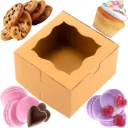 4X4X2.5 Small Bakery Boxes with Window | Brown, 12 PCS | Macaron Boxes, Mini Cak