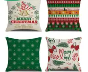 P50 4PCS 45*45cm Christmas Snowflake Elk Pattern Linen Pillow Case Printed Throw Pillow Cushion Cover Home Furnishing Decoration
