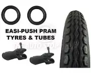 2 x EASI-PUSH PRAM STROLLER TYRES + BENT VALVE TUBES suits BUGABOO