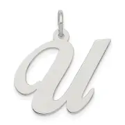 Sterling Silver Rhodium-Plated Fancy Script Letter U Initial Charm