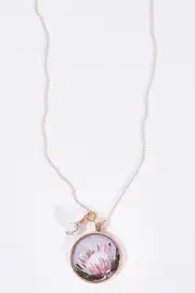 King Protea Pendant With Natural Howlite Necklace--NES-RP-PROTEA