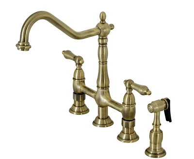 Kingston Brass KS1273ALBS Heritage 8-Inch Kitchen Bridge Faucet with Sprayer