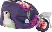 [YTYVAGT] 2-Pc,Gourd-Shaped Working Cap,Fisherman Hat with Buttons and Cotton Sweatband,Animal Bird Colorful Flower Pattern