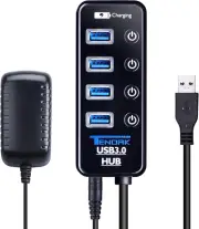 USB 3.0 Hub - USB Hub with 4 USB 3.0 Data Ports + 1 USB Smart Charging Port...