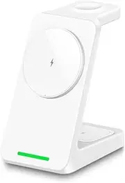 White,3 in 1 Wireless Charging Station for Apple/Samsung Devices, 15W Fast Wireless Charger Stand with Indicator Light, Wireless Charger for iPhone 16/15/14/13/12&Apple Watch&Airpods