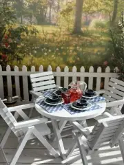 Dollhouse OOAK Patio Diorama-Lighted Arbor With Picnic Table, Grill, Plants 1/12