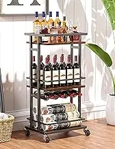 OKZEST 4-Tier Liquor Cabinet with Wine Rack, Mini Bar Cart for Home, Small Liquor Bar for Alcohol, Rolling Kitchen Serving Cart on Wheels, Wine Drink Cart for Party, Bar Stand for Small Space
