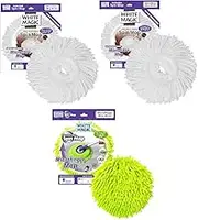 White Magic Mop Heads Combo Pack, 2 x super Absorbent Microfibre Mop heads, hard floors, FREE Microfinger Mop Head, Perfect for Windows, Cars & Caravan, Machine Washable
