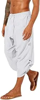 [Gafeng] Mens Linen Harem Capri Pants Drawstring 3/4 Shorts Casual Beach Yoga Hippie Thai Pants