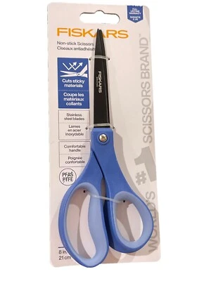 Fiskars 8” Straight Blue Performance Scissors Comfort Handle Non-Stick Stainless