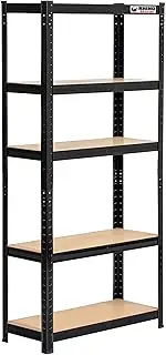 Rhino Racking - 5 Tier Heavy-Duty Garage Shelving Unit - Black Storage Shelves - 150x75x30cm - 200kg Load Weight Per Shelf - 1000kg Per Unit - Shed Shelving