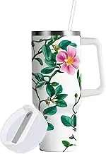 Vacuum Coldee Tumbler 40 oz Leak-proof Lid and Straw Beauty Flowers Peach White Stainless Steel Water Bottles Reusable Insulated Coffee Mug for Adult