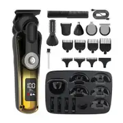 Beard Trimmer for Men, IPX6 Waterproof Hair Clippers Set, 6 in 1 Men Grooming Kit, Cordless Electric Shaver whit LED Display (Gold)