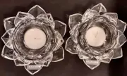 Godinger Shannon Crystal Lotus Pair Taper Candle Holders/New Old Stock Vintage