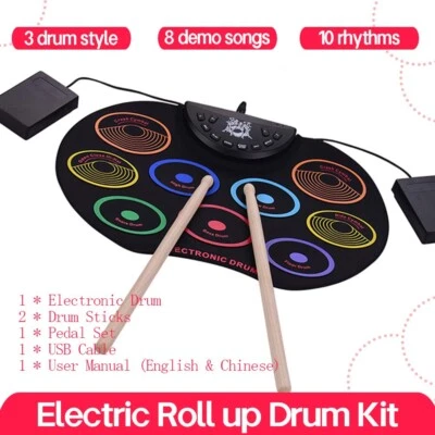 Compact Size Roll-Up Drum Set Electronic Drum Kit 9 Silicon Drum Pads
