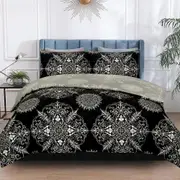 v1426 Bed Sheets Family Gift Luxury Floral Print Indigo Black Quilt Duvet Cover Set Bedroom Decor3-Piece Bedding Set (1 Duvet Cover + 2 Pillow Shams)