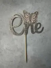 Rosegold Glitter “One” Baby Birthday Butterfly Cake Topper