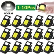 1-10Pcs Mini LED Flashlight Portable Rechargeable Work Lights 800LM Keychain USB