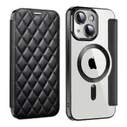 For Iphone 15 Shield Magsafe Rfid Anti-Theft Rhombus Leather Phone Case