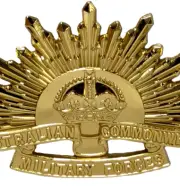 Rising sun hat badge for uniform Australian army 3rd type WW1 WW2 gold slouch
