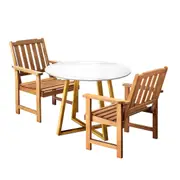 Livsip Outdoor Patio Set Solid Wood Chair and Table 3PC Furniture Dining Setting