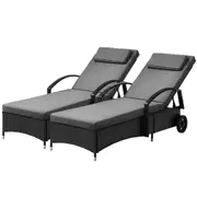 Livsip 2x Sun Lounge Wicker Lounger Chair Outdoor Furniture Day Bed Garden Black