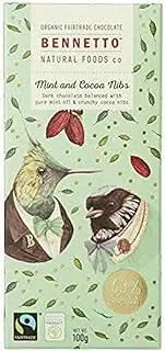 Bennetto Natural Foods Organic Nibs and Mint Dark Chocolate Bar, 100 g