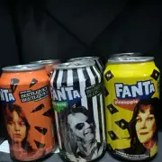 Beetlejuice Fanta 3 Flavors = 6 Cans! HTF ! Pineapple, Orange And Haunted Apple