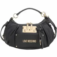 在飛比找Yahoo奇摩購物中心優惠-LOVE MOSCHINO HOBO 金屬鎖牌尼龍拼皮可拆斜