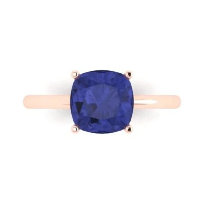 2.5Ct Cushion Cut Tanzanite VVS1 Solid Gold Solitaire Engagement Promise Ring